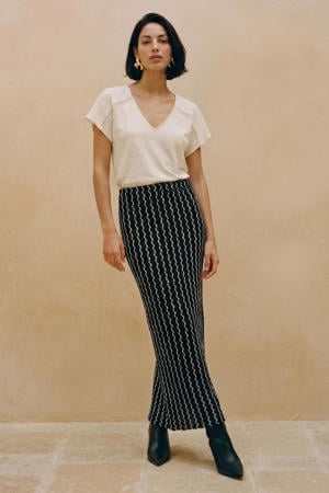 midi rok met print - zwart