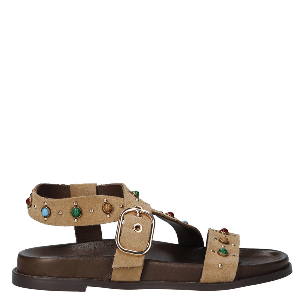 Beige dames Inuovo suède sandalen met sierstenen en studs met gesp