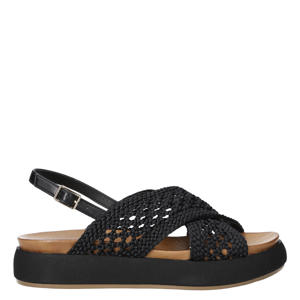 leren sandalen met plateauzool en gevlochten zwart