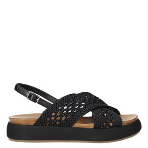 leren sandalen met plateauzool en gevlochten zwart
