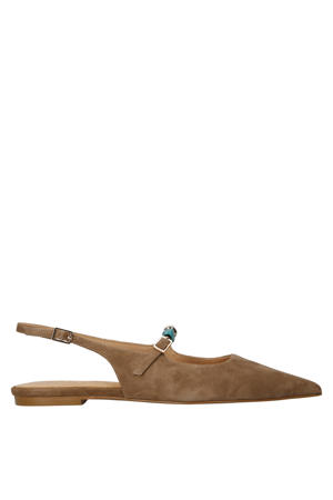 suède slingback loafers met kraaltjes bruin