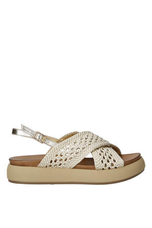 leren sandalen met plateauzool en gevlochten goud