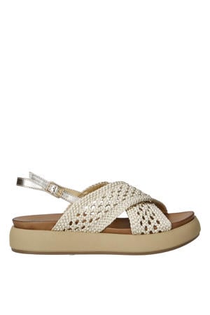 leren sandalen met plateauzool en gevlochten goud