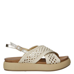 leren sandalen met plateauzool en gevlochten goud