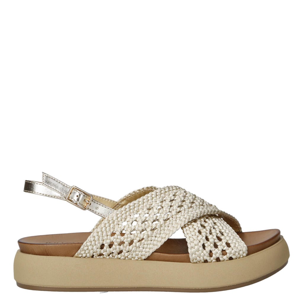 Gouden dames Inuovo leren sandalen met plateauzool en gevlochten