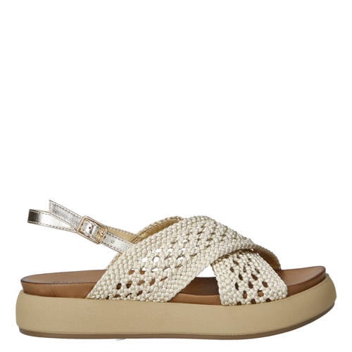 Inuovo leren sandalen met plateauzool en gevlochten goud