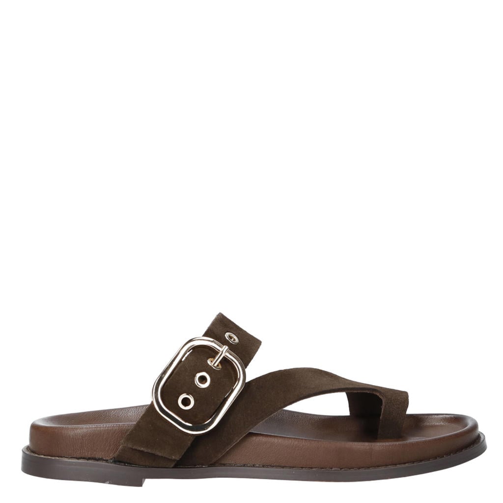 Bruine dames Inuovo suède slippers met gesp
