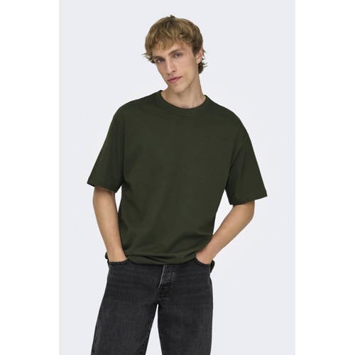 ONLY & SONS regular T-shirt donkergroen afbeelding