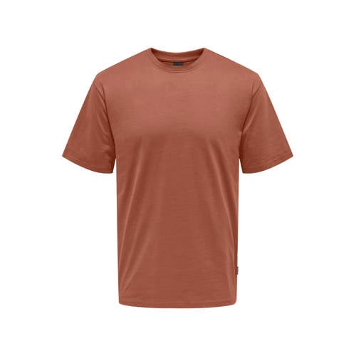 ONLY & SONS regular T-shirt roodbruin afbeelding