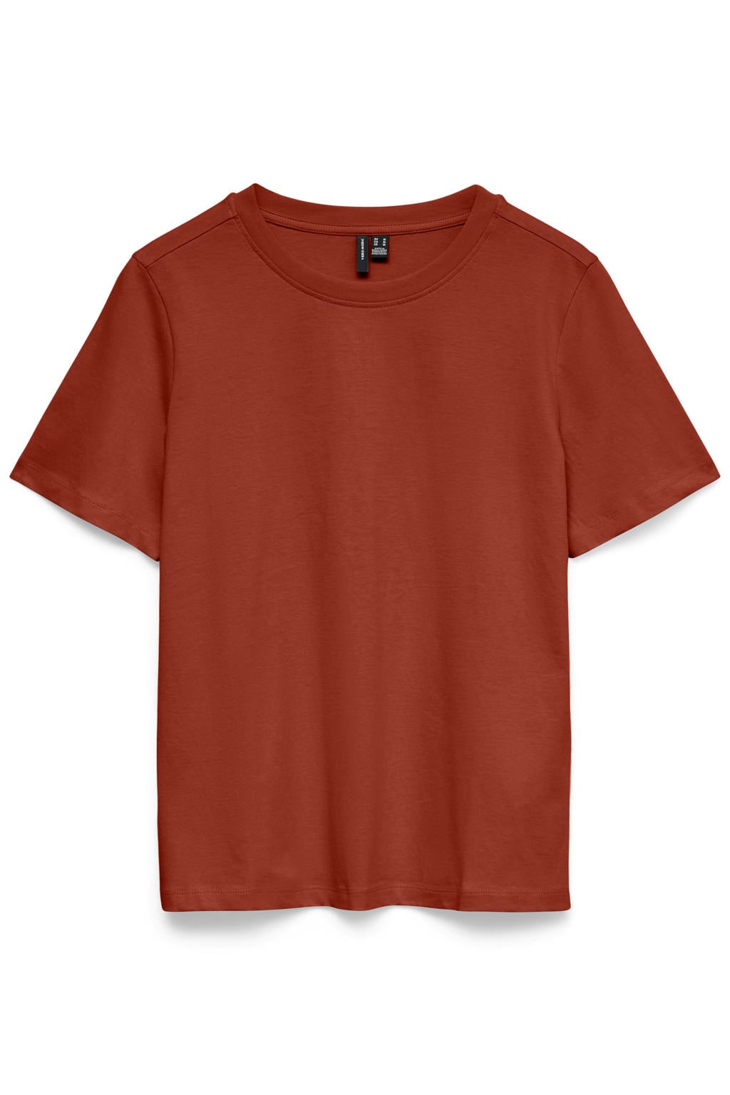 Roodbruine dames VERO MODA T-shirt van katoen met effen, korte mouwen en ronde hals