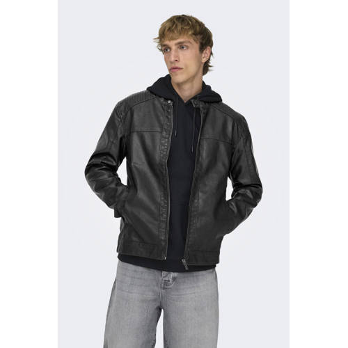 ONLY & SONS imitatieleren jas zwart afbeelding