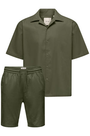 regular casual overhemd met short olijfgroen