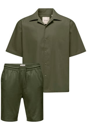 regular casual overhemd met short olijfgroen