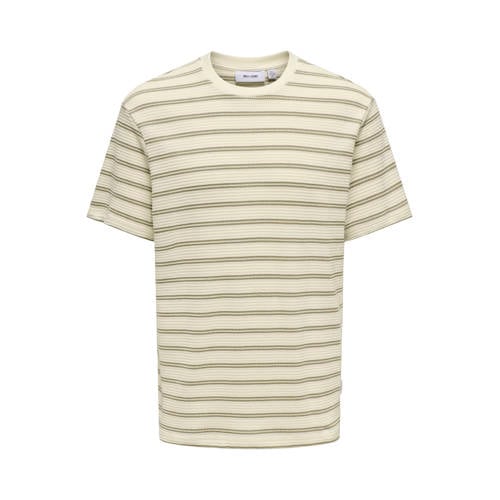 ONLY & SONS regular gestreept T-shirt gebreid beige afbeelding