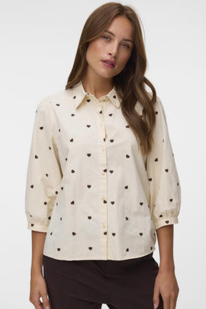 top met hartjes ecru
