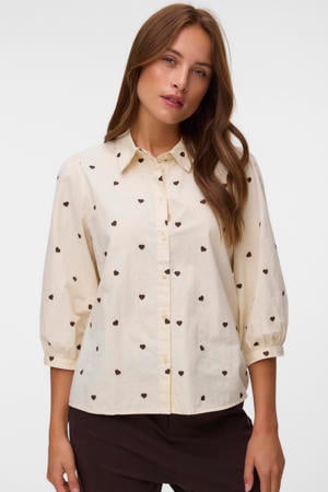 top met hartjes ecru