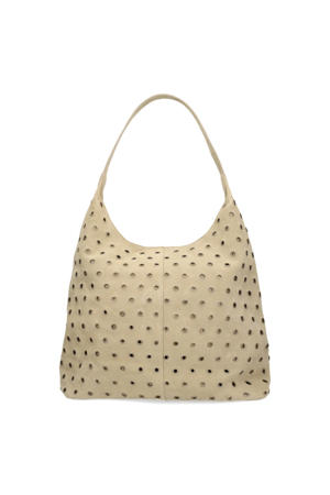 suede schoudertas met studs beige