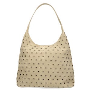 suede schoudertas met studs beige