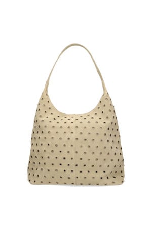suede schoudertas met studs beige