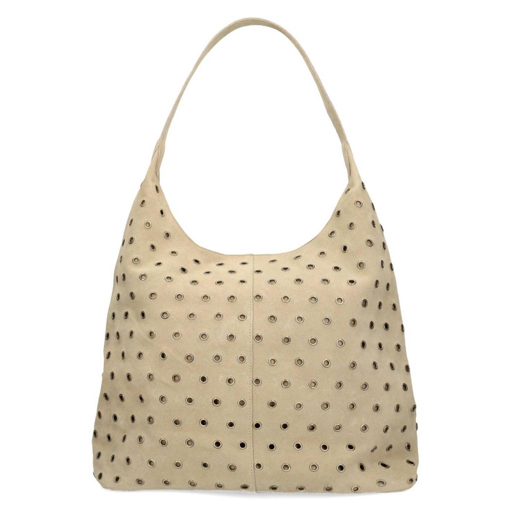 Manfield suede schoudertas met studs beige