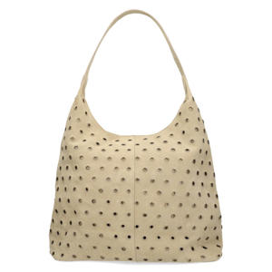 suede schoudertas met studs beige