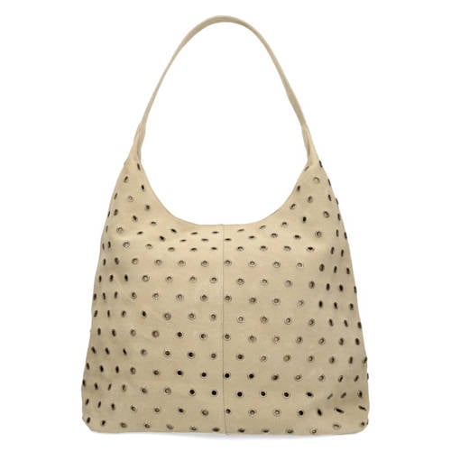 Manfield suede schoudertas met studs beige afbeelding