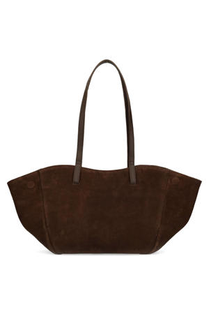 suede schoudertas donkerbruin
