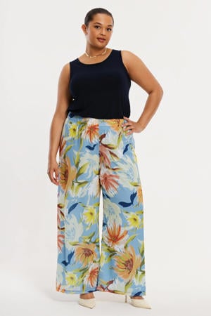 wide leg regular waist gebloemde broek multi