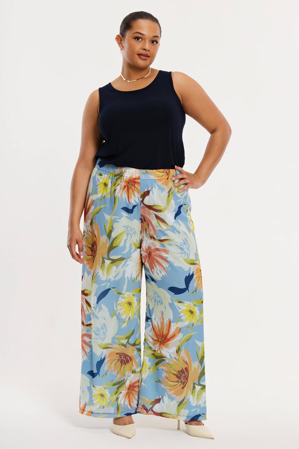 YOEK wide leg regular waist gebloemde broek multi