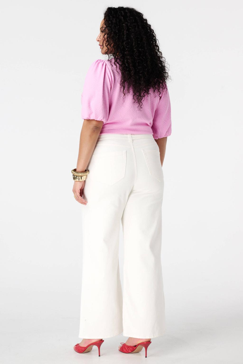 Witte dames MS Mode wide leg jeans van denim met rits- en knoopsluiting en effen
