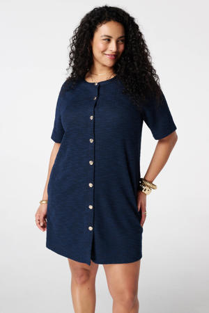 bouclé korte jurk donkerblauw