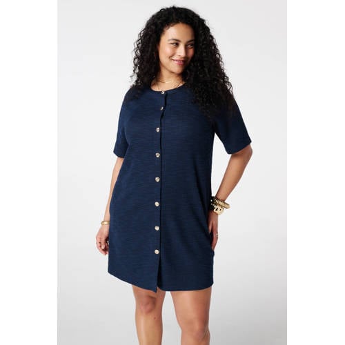 MS Mode bouclé korte jurk donkerblauw afbeelding