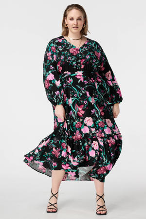 gebloemde midi jurk multi