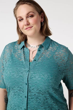 kanten blouse petrol