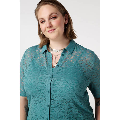 MS Mode kanten blouse petrol afbeelding