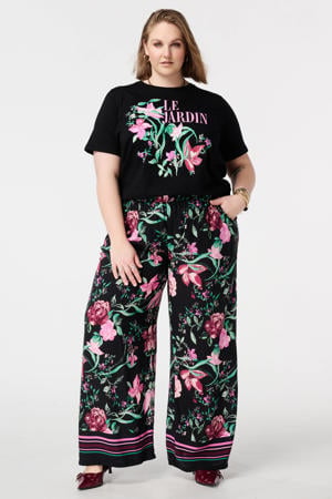 gebloemde T-shirt zwart