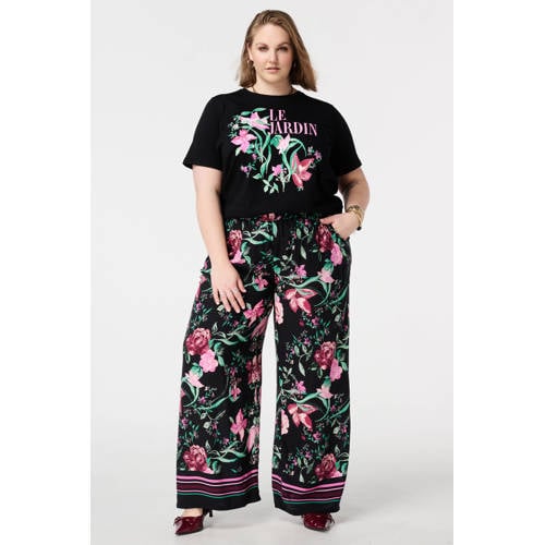 MS Mode gebloemde T-shirt zwart afbeelding
