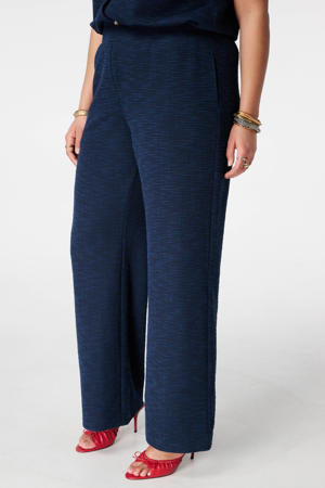 bouclé wide leg regular waist broek donkerblauw