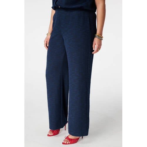 MS Mode bouclé wide leg regular waist broek donkerblauw afbeelding