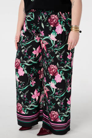 wide leg regular waist gebloemde broek multi
