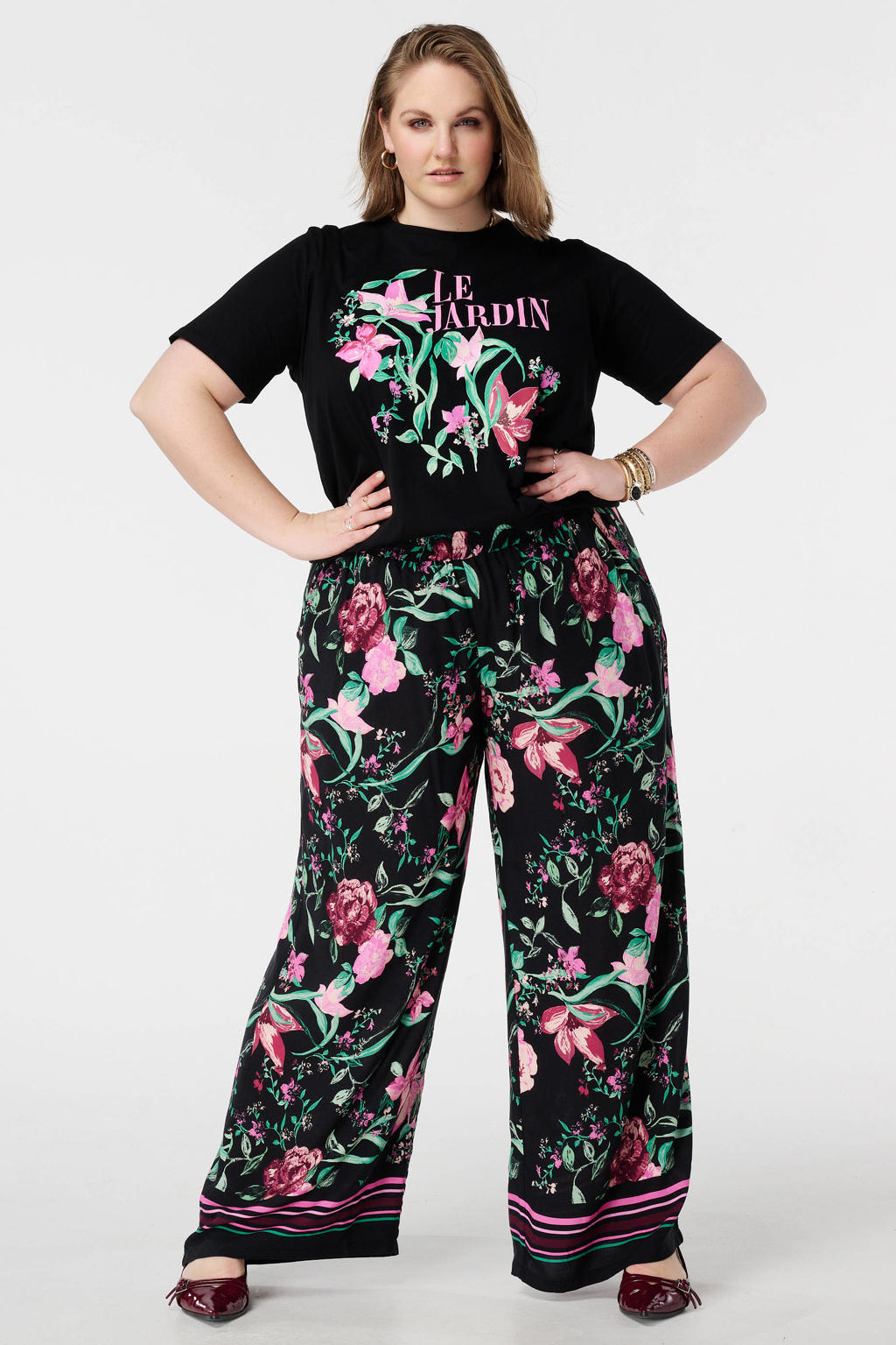Multikleurige dames MS Mode wide leg regular waist gebloemde broek van viscose