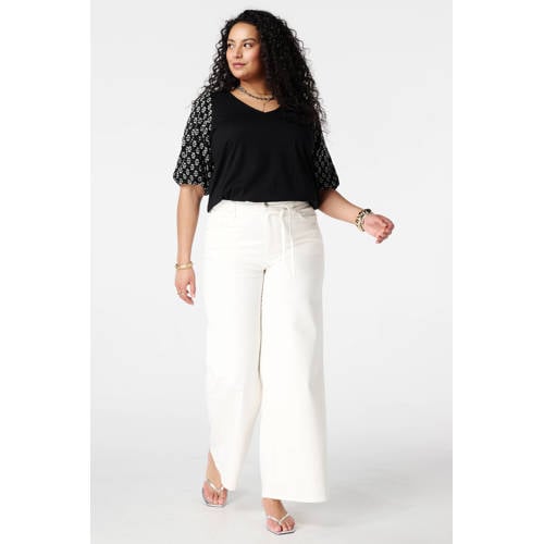 MS Mode gebloemde top zwart broderie afbeelding