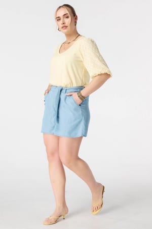 gebloemde top lichtgeel broderie