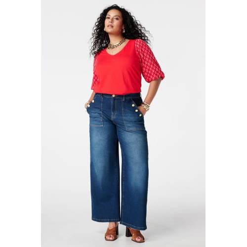 MS Mode gebloemde top rood broderie afbeelding