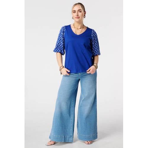 MS Mode gebloemde top blauw broderie afbeelding