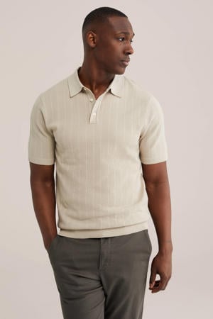 regular gestreepte polo fijn gebreid beige