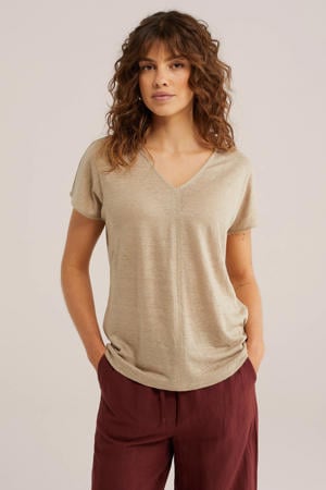 T-shirt met linnen beige