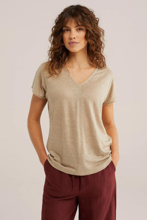 T-shirt met linnen beige