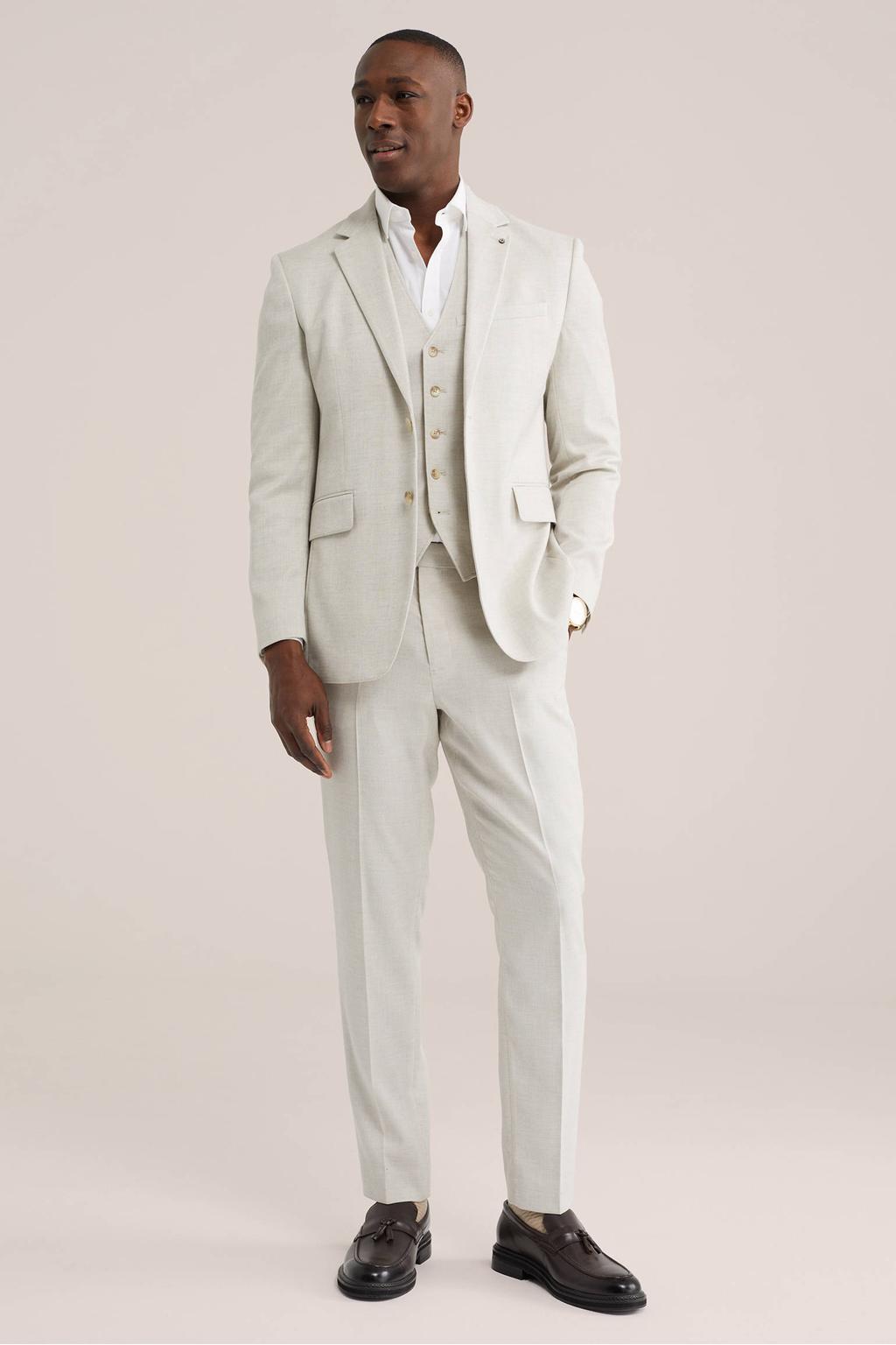 WE Fashion slim pantalon beige met textuur
