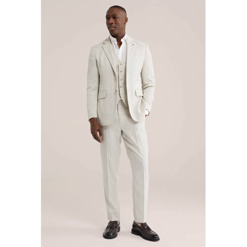 WE Fashion slim pantalon beige met textuur afbeelding
